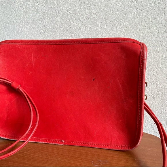 Genuine Leather Red Crossbody Vintage Basic Bag Made in Hong Kong Women’s Travel - Picture 12 of 16